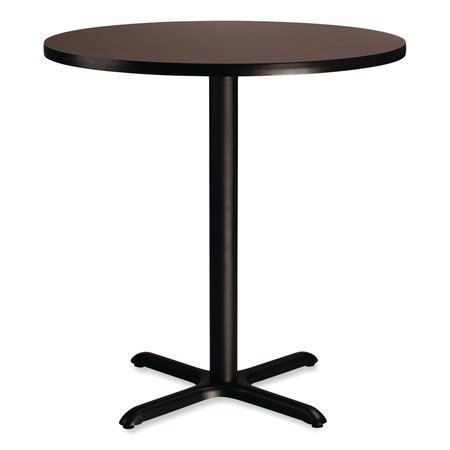 NATIONAL PUBLIC SEATING Cafe Table, 36in. Diameter x 36h, Round Top/X-Base, Mahogany Top, Black Base CT13636XC1MY